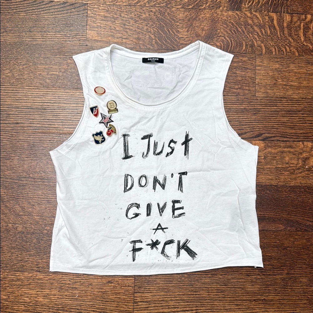 Balmain graphic sleeveless tank with detachable brooches